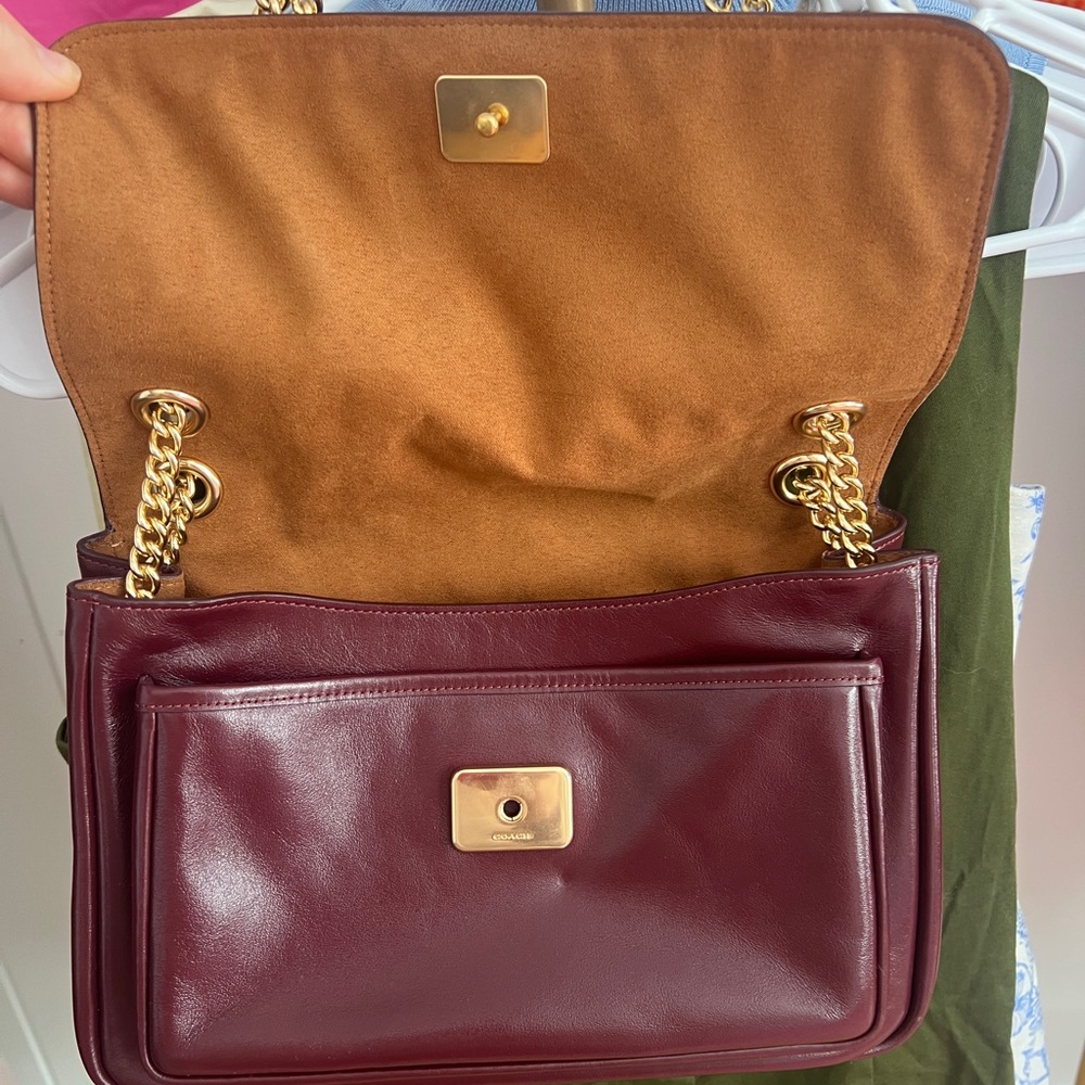 Coach Dark Red Shoulder Bag with Gold Accents - Picture 9 of 13